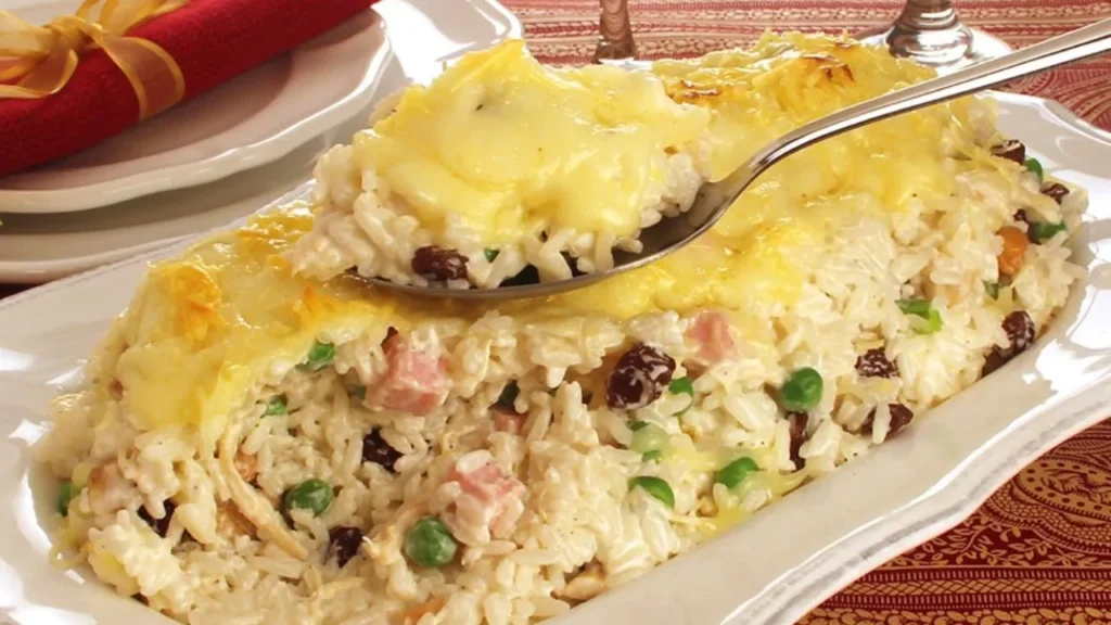 Arroz de forno natalino prático, delicioso e econômico