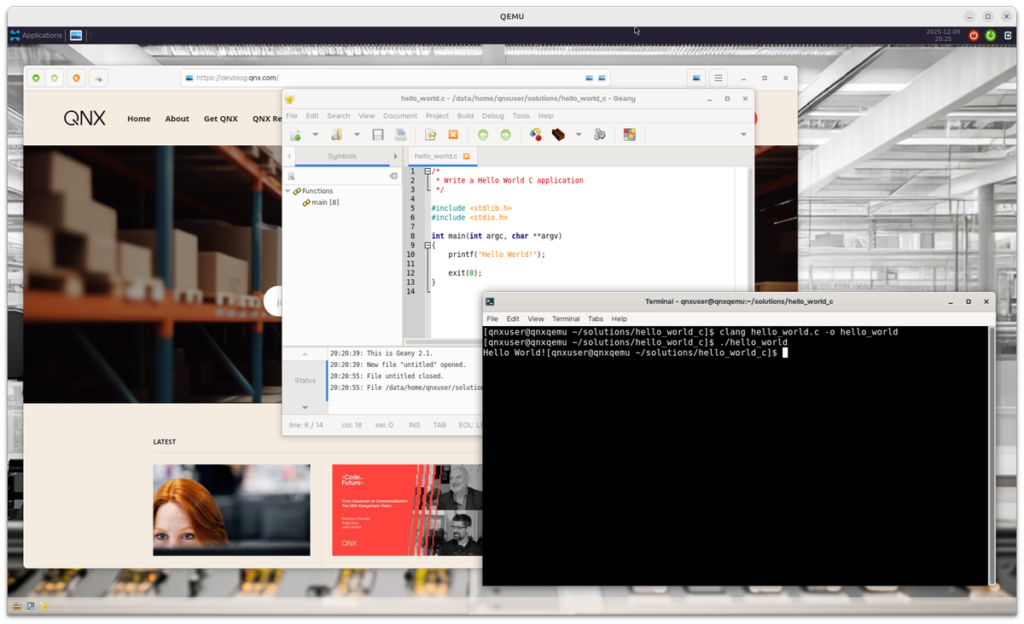 Desktop de desenvolvedor auto-hospedado QNX – versão inicial