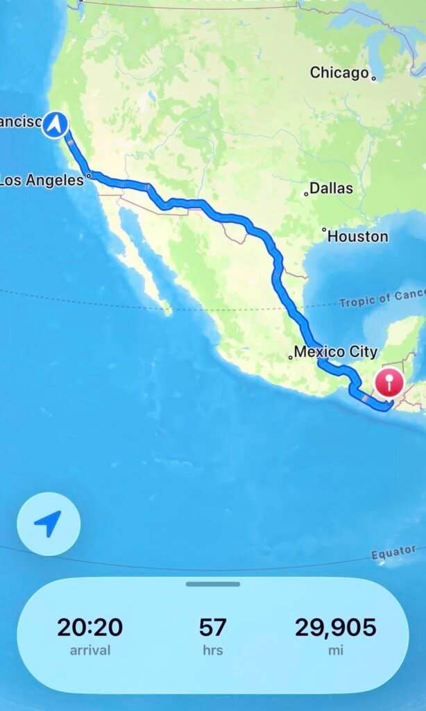 Apple Maps afirma que está a 47.905 milhas de distância