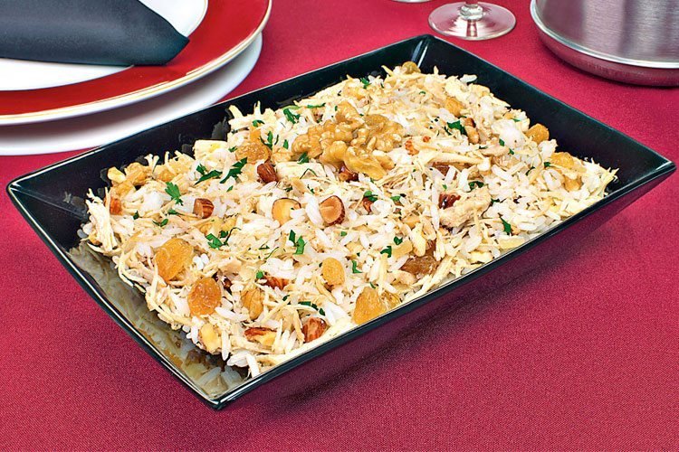 Arroz crocante com champanhe e frango