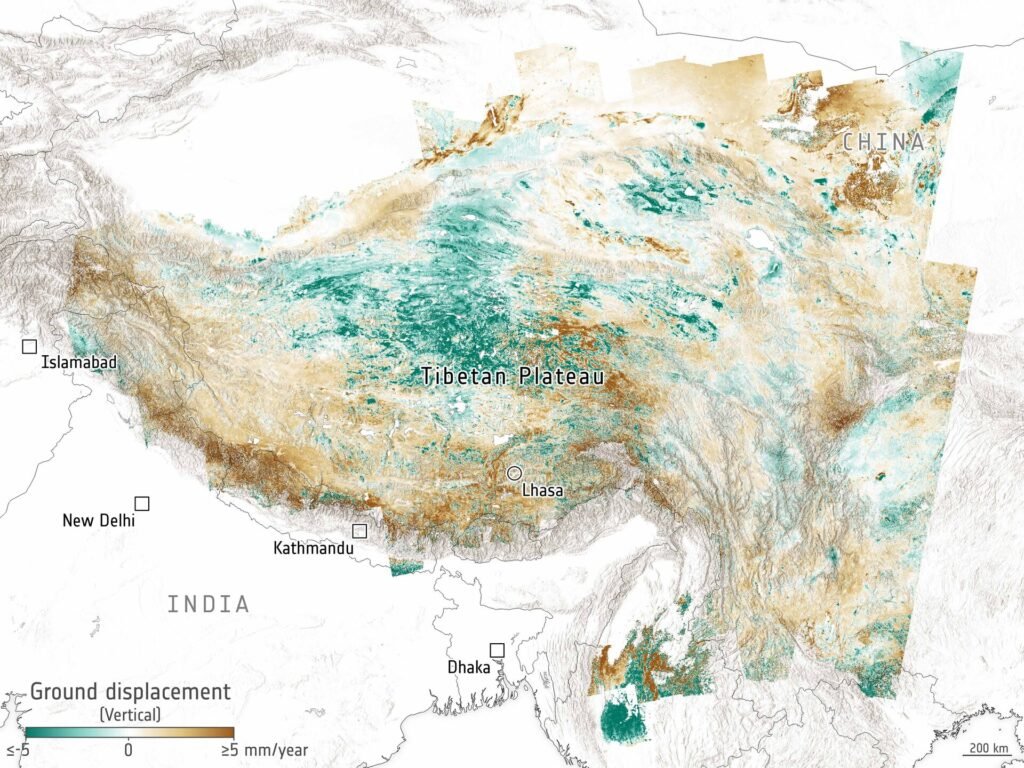 Nova imagem de satélite do choque tectónico do Tibete