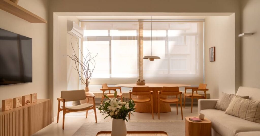 Apartamento com decoração escandinava é coberto por elegância e tons de bege