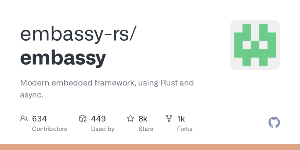 embassy-rs/embassy: Framework incorporado moderno, usando Rust e async.