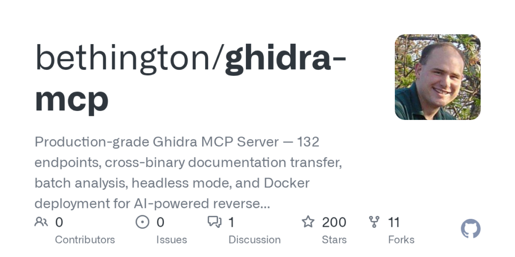 bethington/ghidra-mcp: Servidor Ghidra MCP de nível de produção — 132 endpoints, transferência de documentação entre binários, análise em lote, modo headless e implantação de Docker para engenharia reversa alimentada por IA