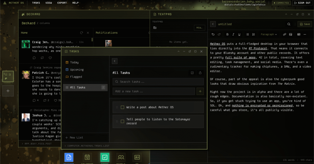 Aether OS é um computador em um navegador construído para o protocolo AT