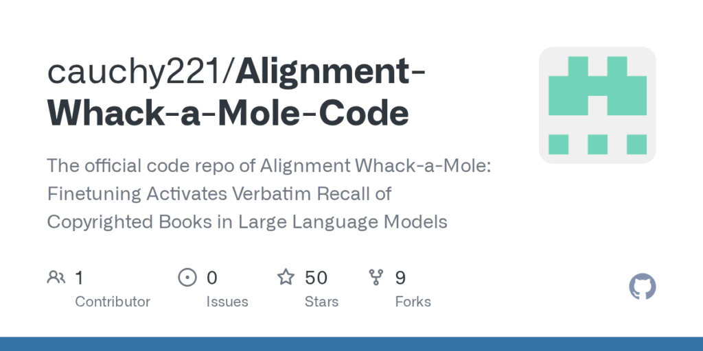 cauchy221/Alignment-Whack-a-Mole-Code: O repositório de código oficial do Alignment Whack-a-Mole: Finetuning ativa recall literal de livros protegidos por direitos autorais em modelos de linguagem grande · GitHub