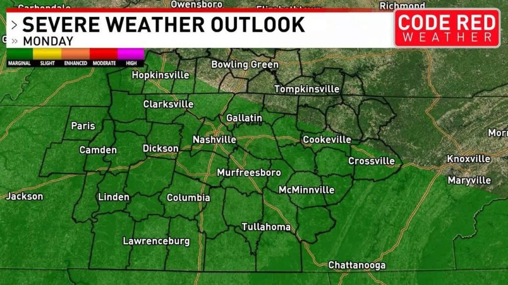 Fortes tempestades são possíveis na manhã de segunda-feira em Middle Tennessee: o que esperar