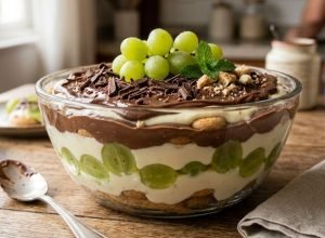 Sobremesa dos deuses! Pavê de uva com chocolate cremoso que derrete na boca