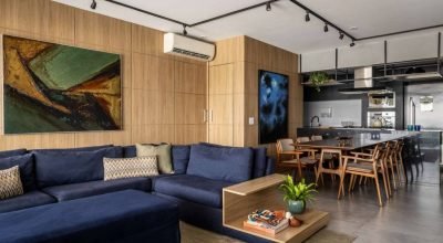 Apartamento em São Paulo tem estilo industrial na área social e varanda zen