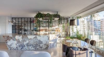 Apê no Jardins é inteiramente revestido de pedra e concreto