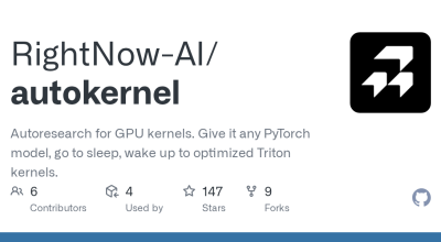 RightNow-AI/autokernel: pesquisa automática para kernels de GPU. Dê a ele qualquer modelo PyTorch, durma e acorde com kernels Triton otimizados. · Github