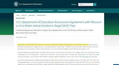 Departamento de Educação dos EUA encerrará programa de empréstimo estudantil SAVE, afetando mais de 7 milhões de mutuários