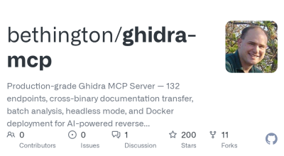 bethington/ghidra-mcp: Servidor Ghidra MCP de nível de produção — 132 endpoints, transferência de documentação entre binários, análise em lote, modo headless e implantação de Docker para engenharia reversa alimentada por IA