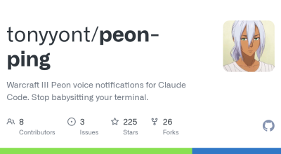tonyyont/peon-ping: Notificações de voz do Warcraft III Peon para Claude Code. Pare de cuidar do seu terminal.